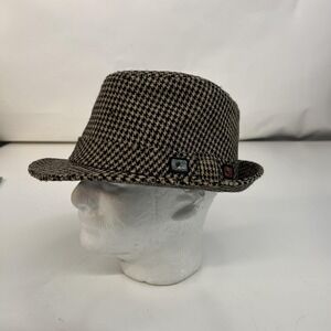 Quiksilver Hat Fedora Fitted Mens L/XL Brown Black Houndstooth Wool Blend